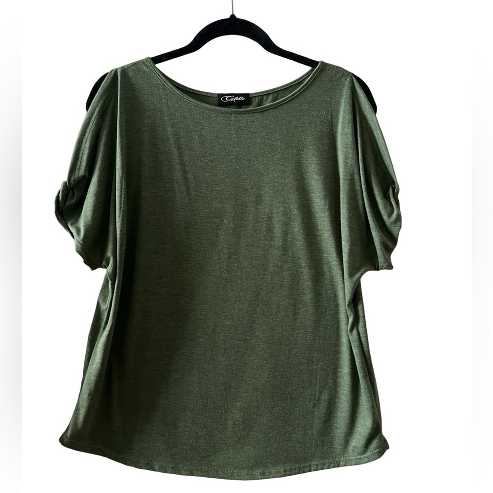 Olive green Cold Shoulder Short Sleeved Shirt sz M